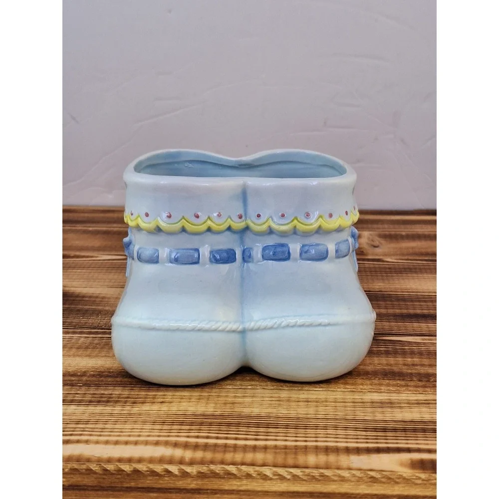 Vintage Napco Ceramic Blue Baby‎ Booties Nursery Planter 5